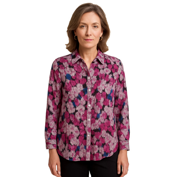 Chico's Tops - Chico's Women Silk Top Size 3 US XL Long Sleeve Floral Button Up Mature Colorful